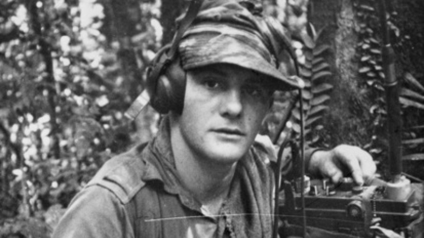 AWM P04994.029. Private John Young, a signaller with 9 Platoon, C Company, 4RAR during Operation Claret in the jungle near Bokah, Borneo.  https://www.awm.gov.au/collection/C1127185 