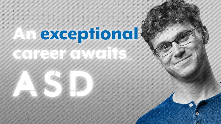 Image of a young man with a message "An exceptional career awaits, ASD"