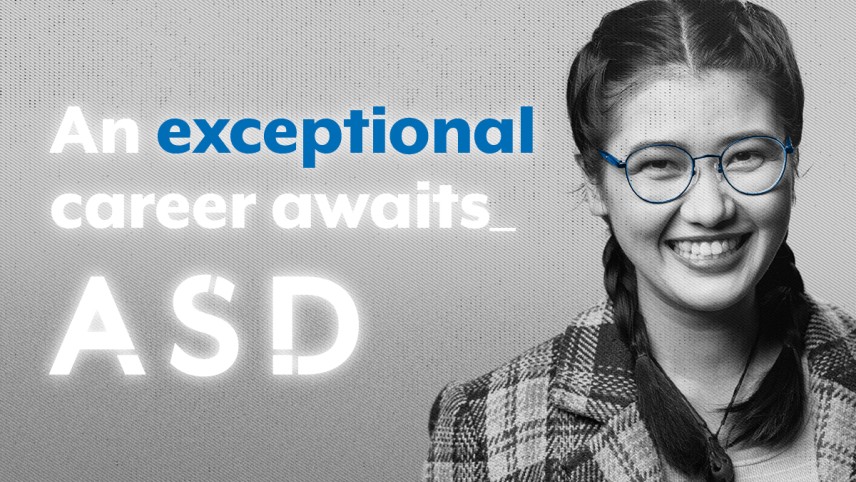 Image of a lady with text "An exceptional career awaits, ASD"